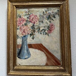 Original Painting Floral Flowers Roses Vase in Gold Frame Artwork Wall Art Decor